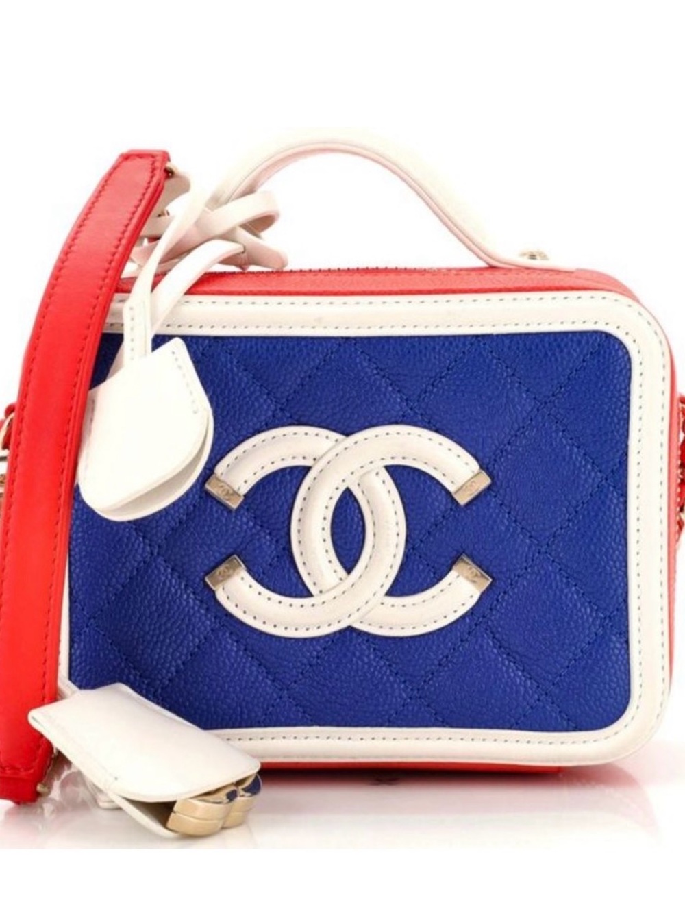 CHANEL vanity Blue, White & Red Quilted Crossbody Bag